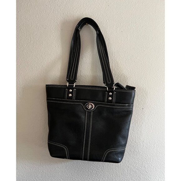 Coach Handbags - Vintage Coach Hampton Black Pebble Leather Tote Turnlock Zip Medium Bag F13959